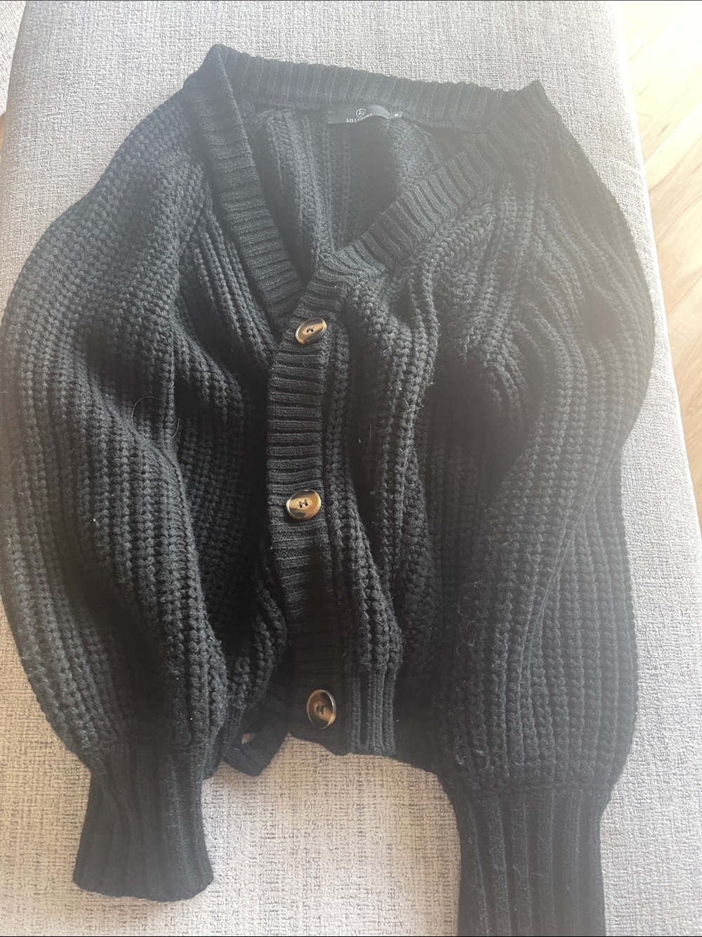Black Chunky V-Neck Button Cardigan Sweater - Women